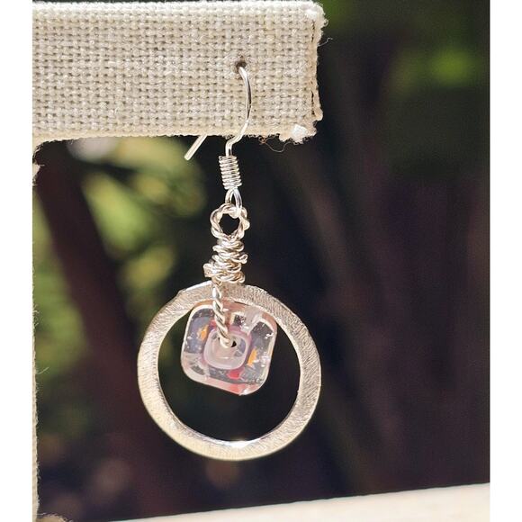 Abstract Multi Glass SP Dangle Metal Earrings - Picture 2 of 8